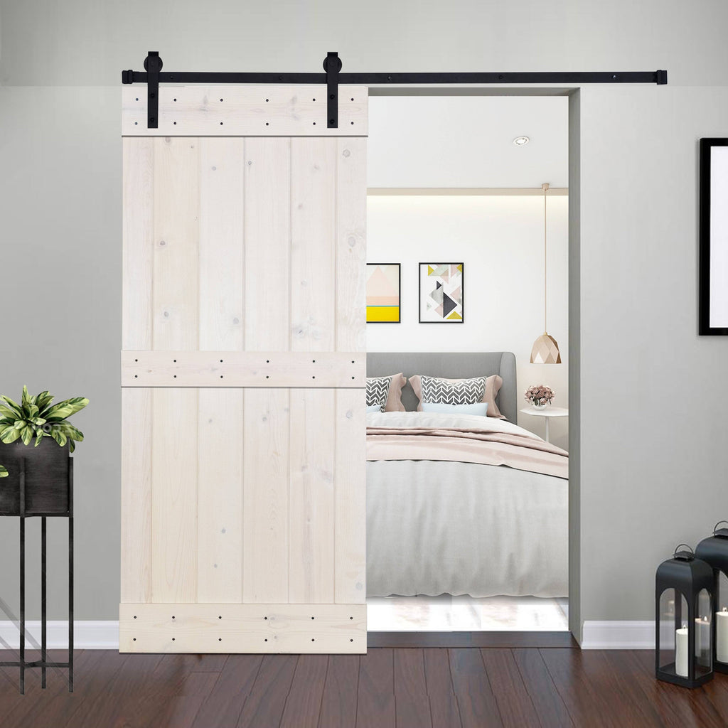 Paneled Wood Barn Door with Installation Hardware Kit Y920