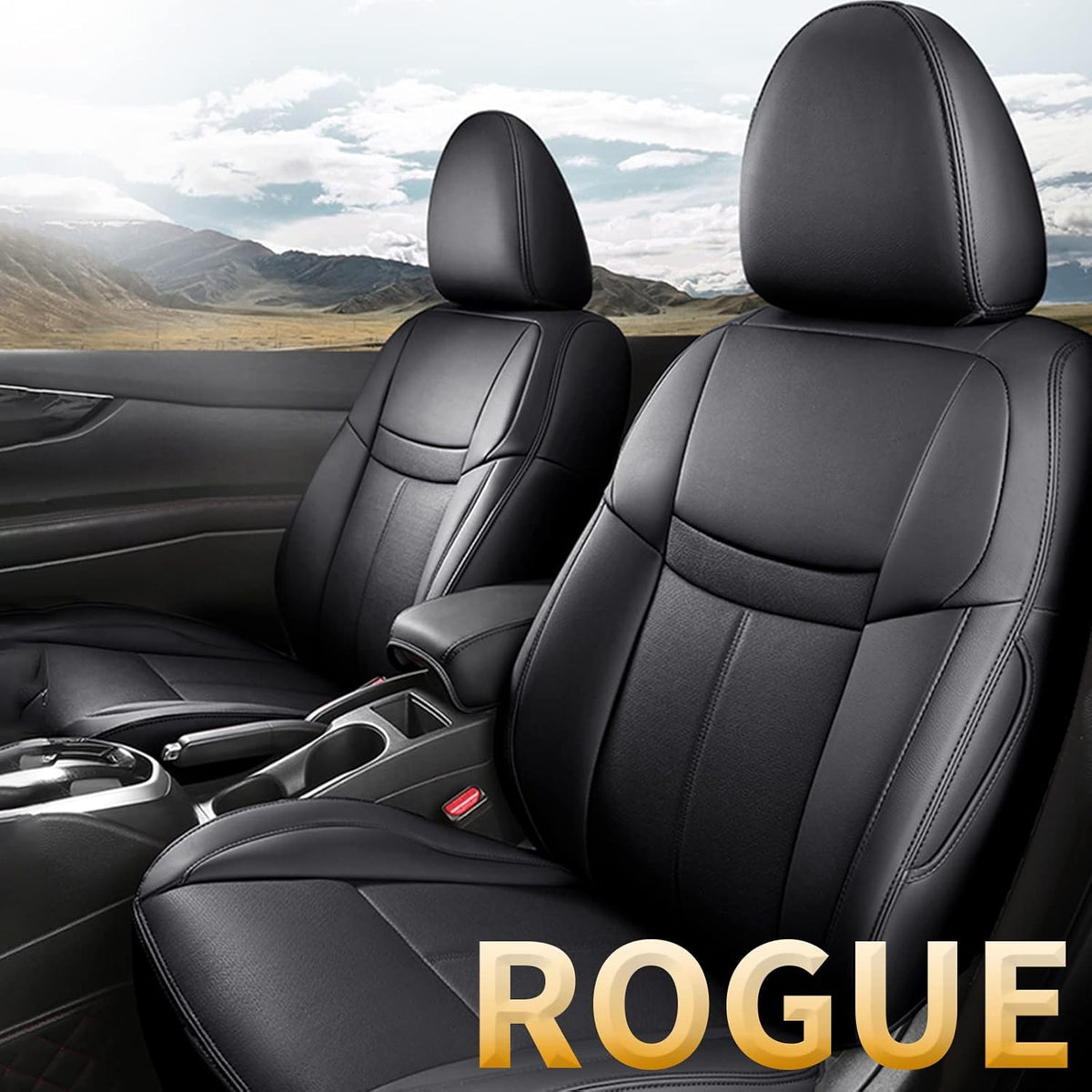 Black Faux Leather Car Seat Covers Full Set A127