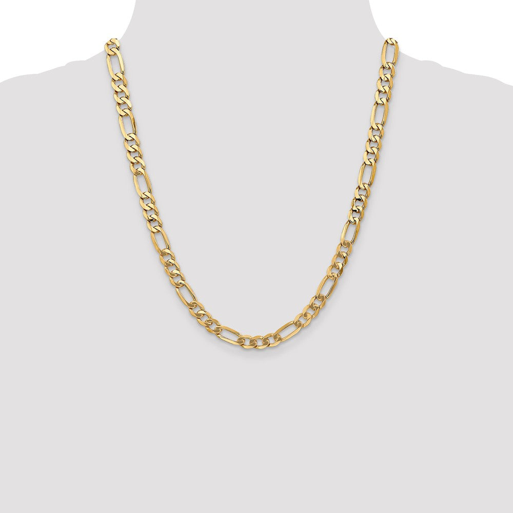 14kt Yellow Gold 7mm Flat Figaro Chain 22 inch Lobster Clasp F393