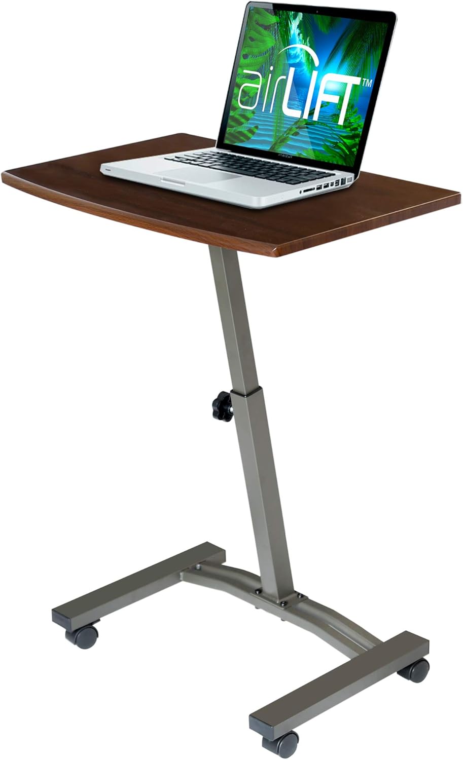 White Tempered Glass Mobile Height Adjustable Desk Cart E21111