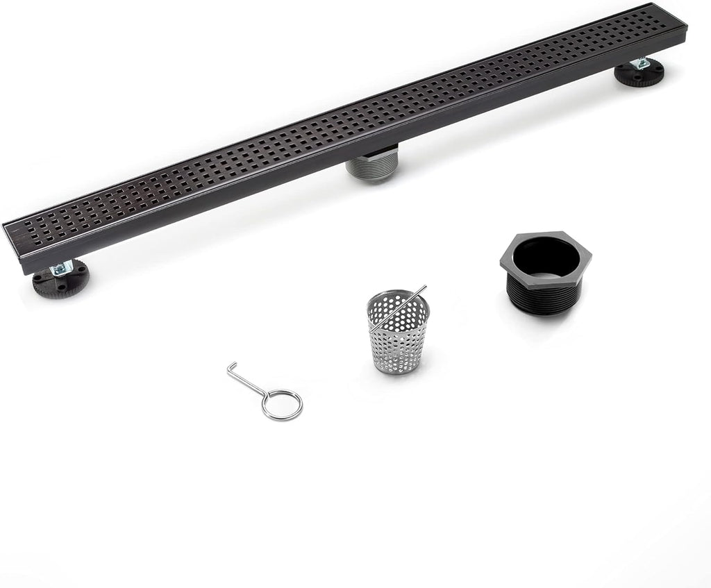 Matte Black Stainless Steel Rectangle Shower Drain with Hair Strainer, Pack of 2 S615