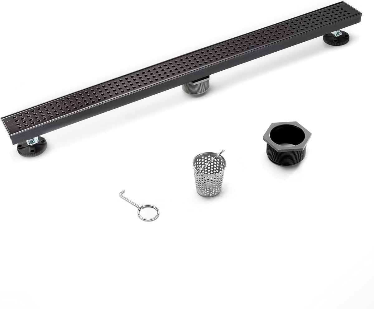 Matte Black Stainless Steel Rectangle Shower Drain with Hair Strainer, Pack of 2 S615