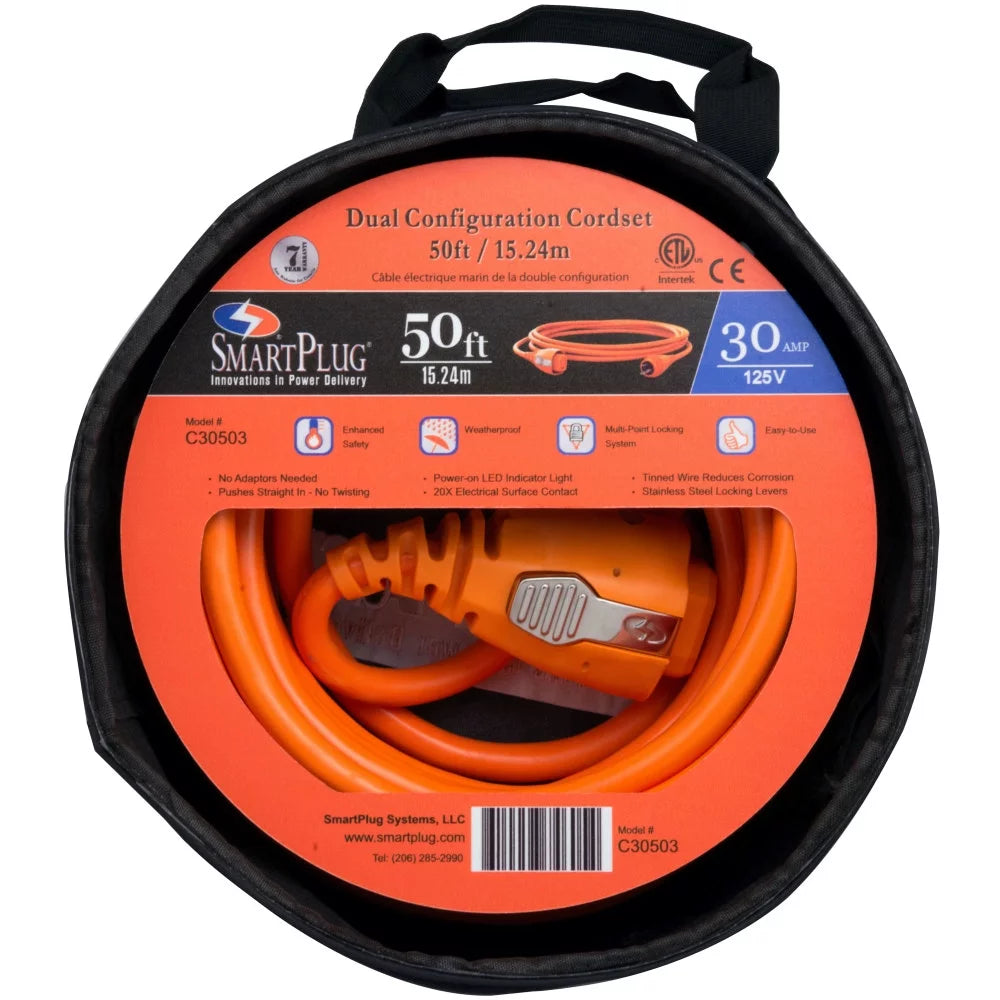 30 Amp 50' Marine Cordset with White Inlet U18013
