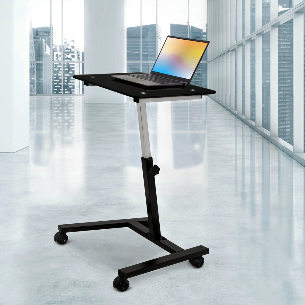 Black Tempered Glass Height Adjustable Mobile Laptop Desk Cart C490323