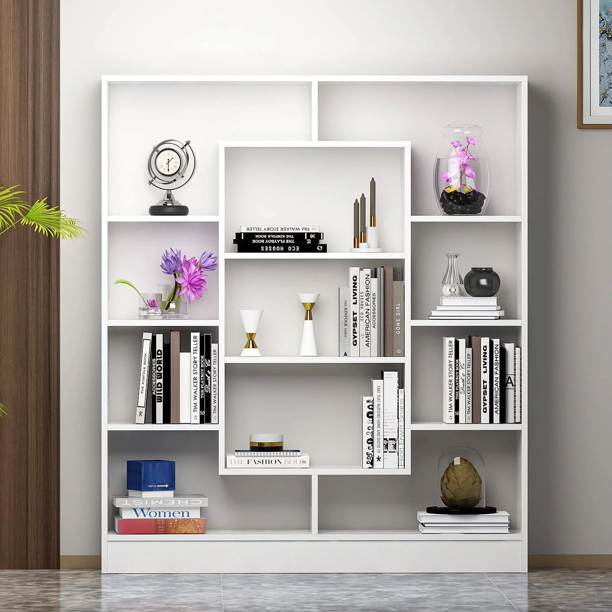 White Free Standing Bookcase Room Divider Shelving Unit J6101