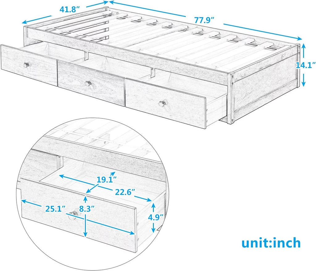 Solid Wood Platform Bed with Drawers G2295