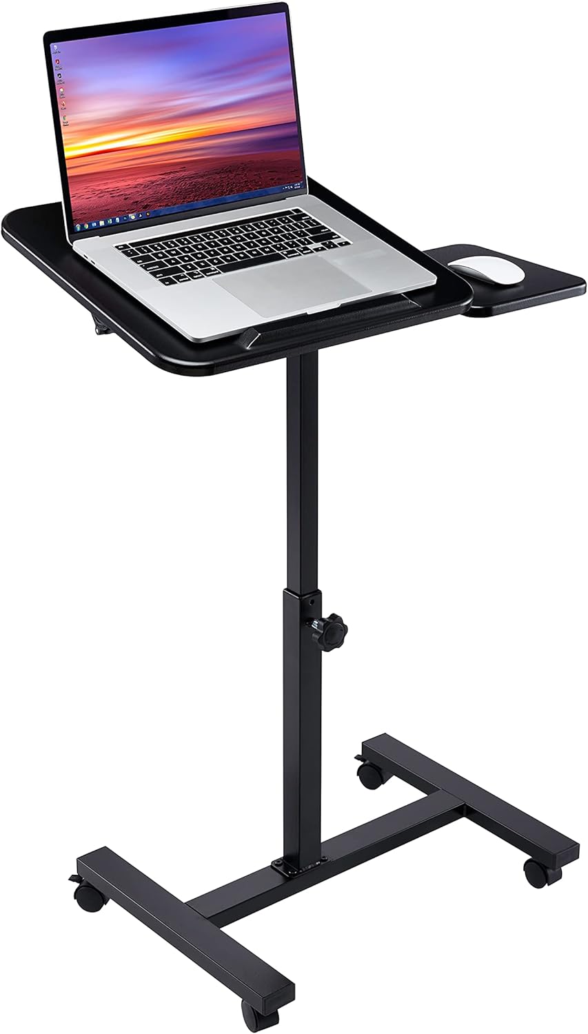 White Tempered Glass Mobile Height Adjustable Desk Cart E21111