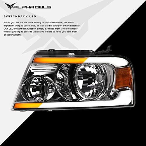 Full LED Projector Headlights with Switchback Sequential Light Bar - Chrome Amber Q482938