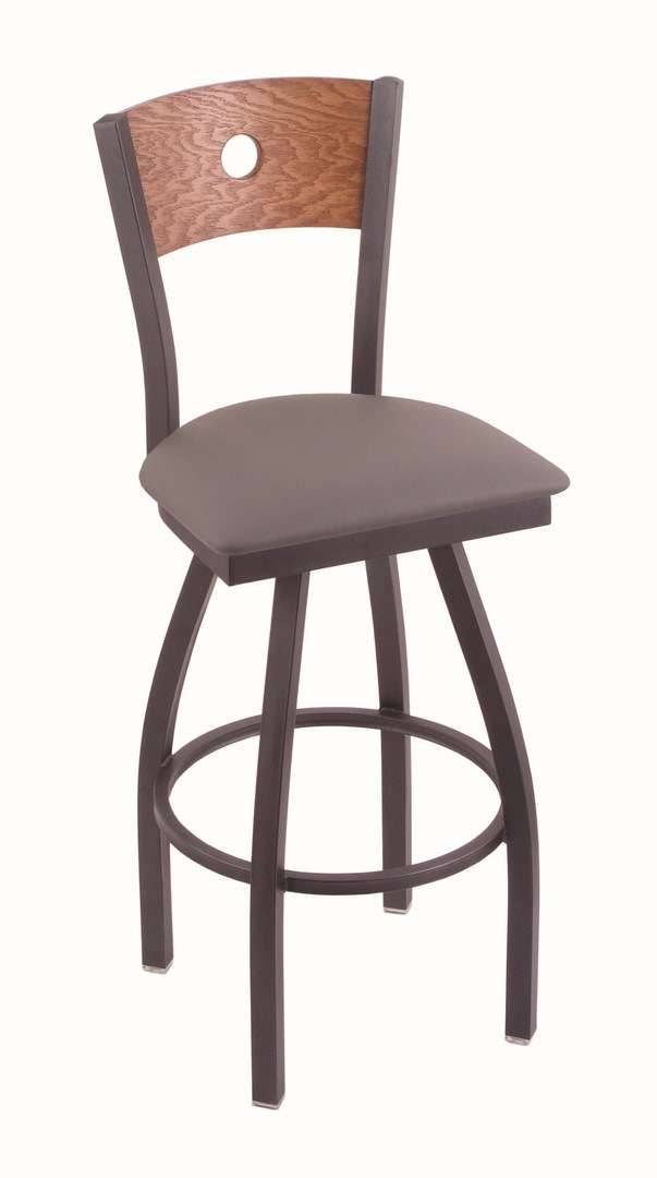 25x22 Counter Stool with Pewter Finish, Medium Grey Seat, Medium Oak Back, 360 Swivel W960188