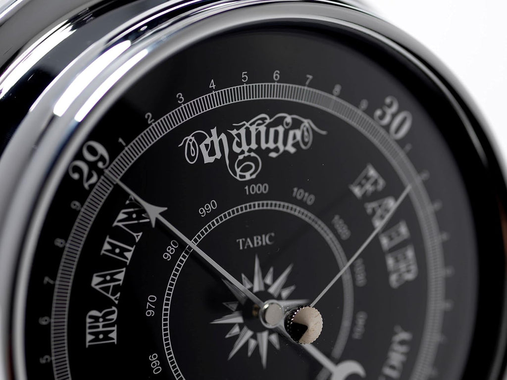 Chrome Barometer with Jet Black Dial, Heavy Brass Case P29983