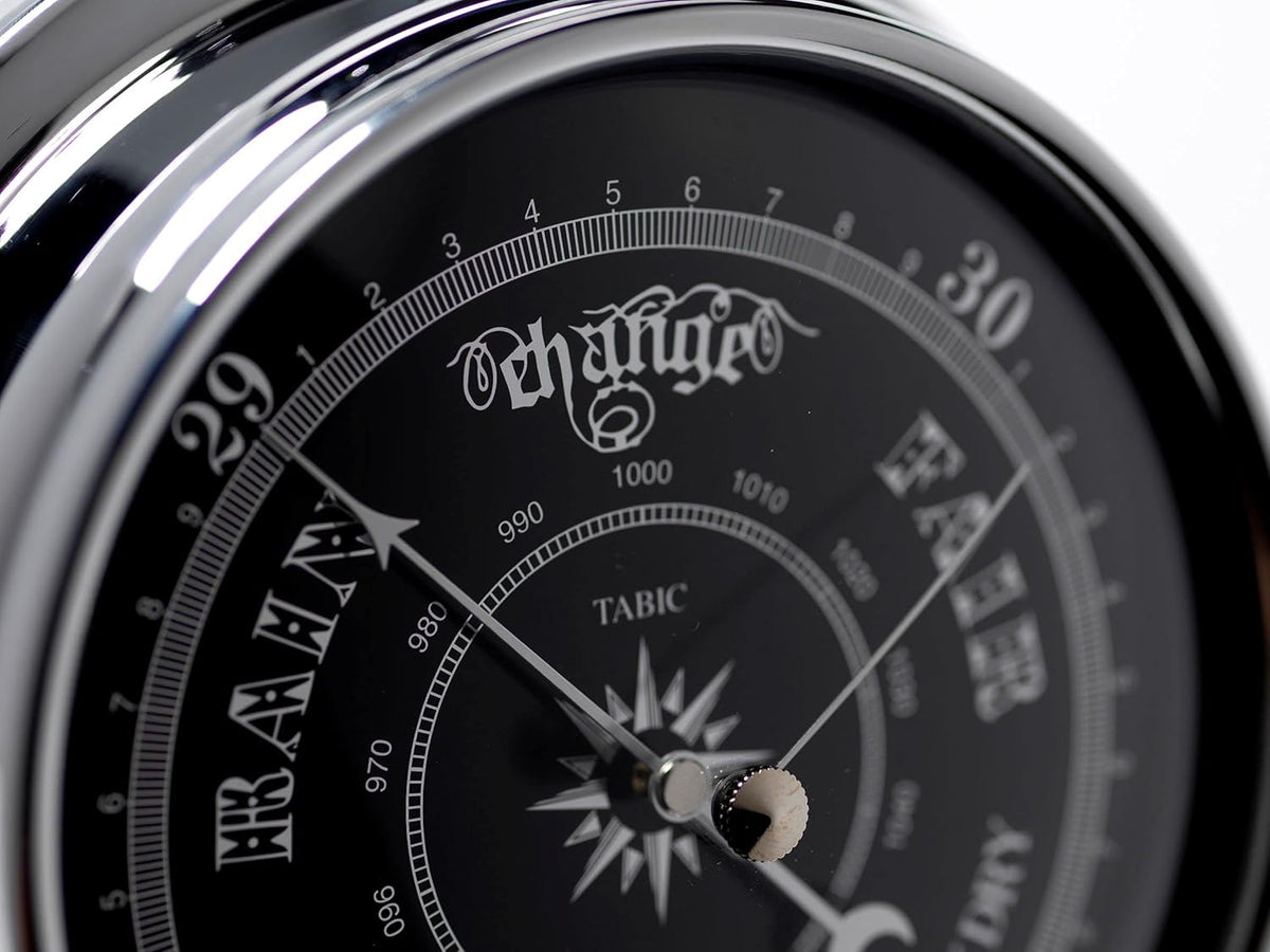 Chrome Barometer with Jet Black Dial, Heavy Brass Case P29983