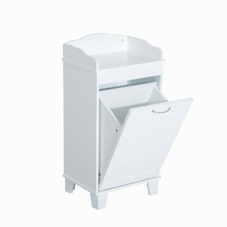 White Wooden Laundry Hamper Cabinet N2570