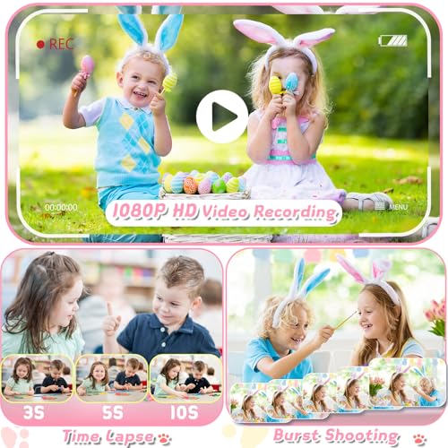 Kids Digital Camera with Rotating Zoom Lens, 3.5” Screen, 1080P, 32GB Card C19498