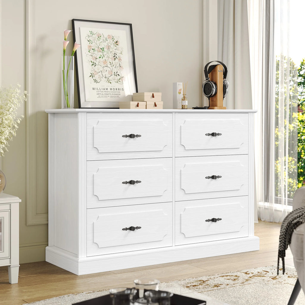 White 6 Drawer Wood Dresser H801