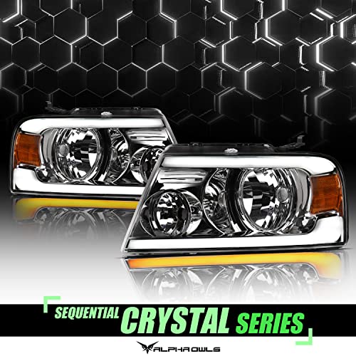 Full LED Projector Headlights with Switchback Sequential Light Bar - Chrome Amber Q482938