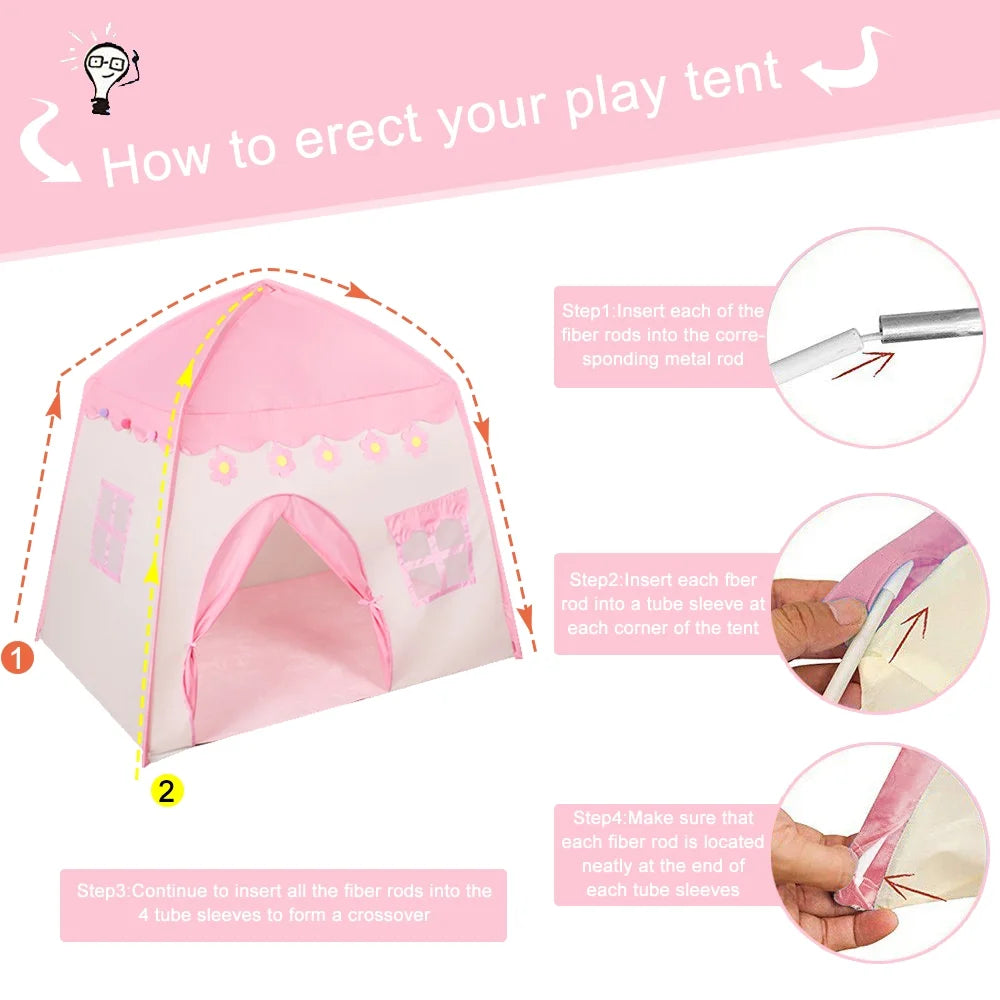 Pink Castle Kids Play Tent with Carry Bag L29559