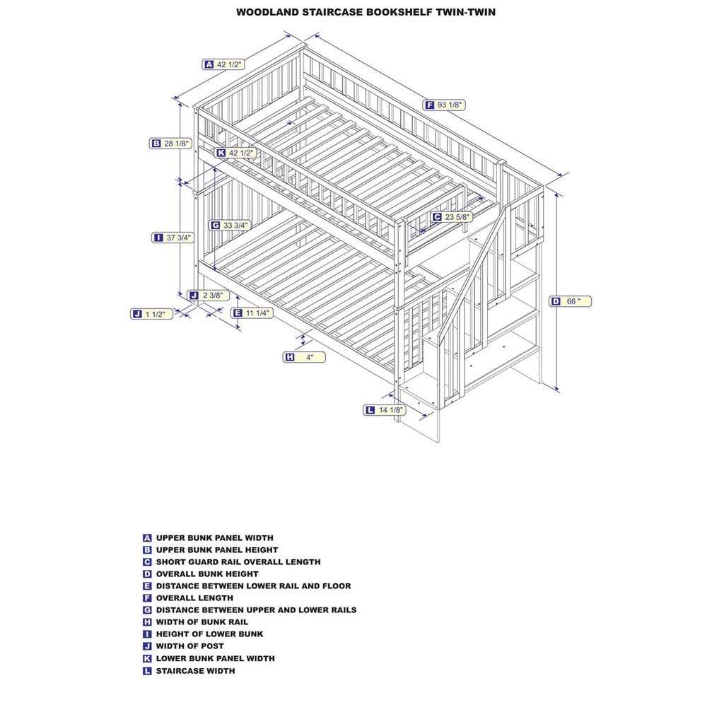 Twin Over Twin Solid Wood Staircase Bunk Bed in White Q745