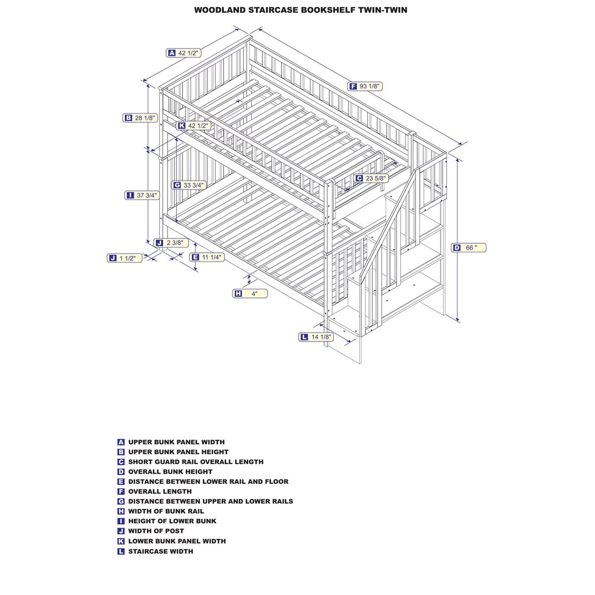 Twin Over Twin Solid Wood Staircase Bunk Bed in White Q745