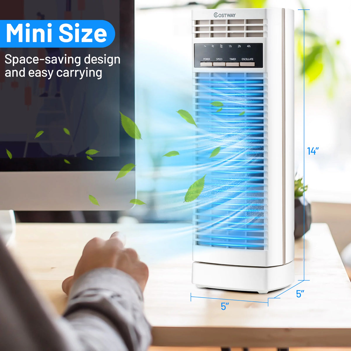 14'' Mini Oscillating Tower Fan White J88683