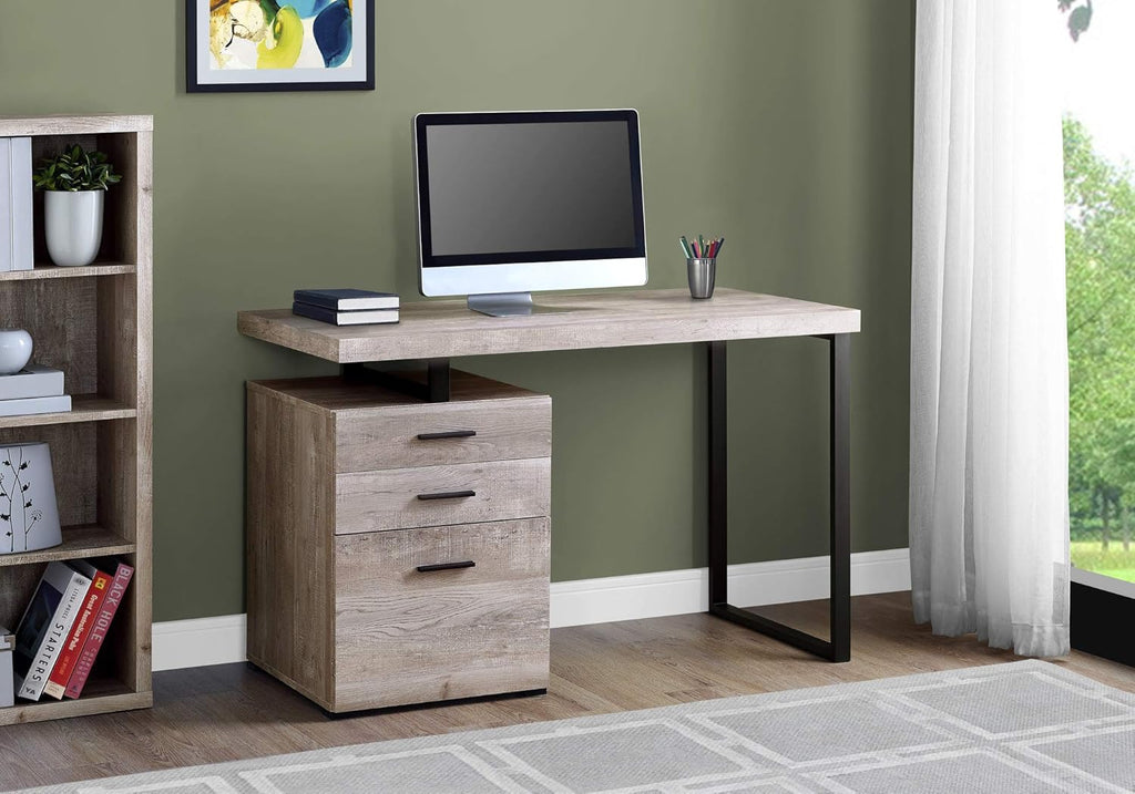 48L Taupe Reclaimed Wood Look Computer Desk with File Cabinet Y7743