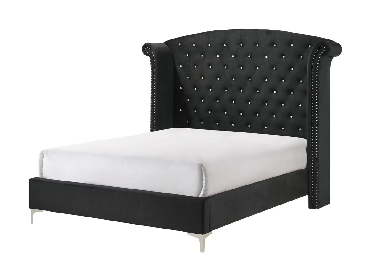 Black Velvet 5pc Queen Size Bedroom Set L93285