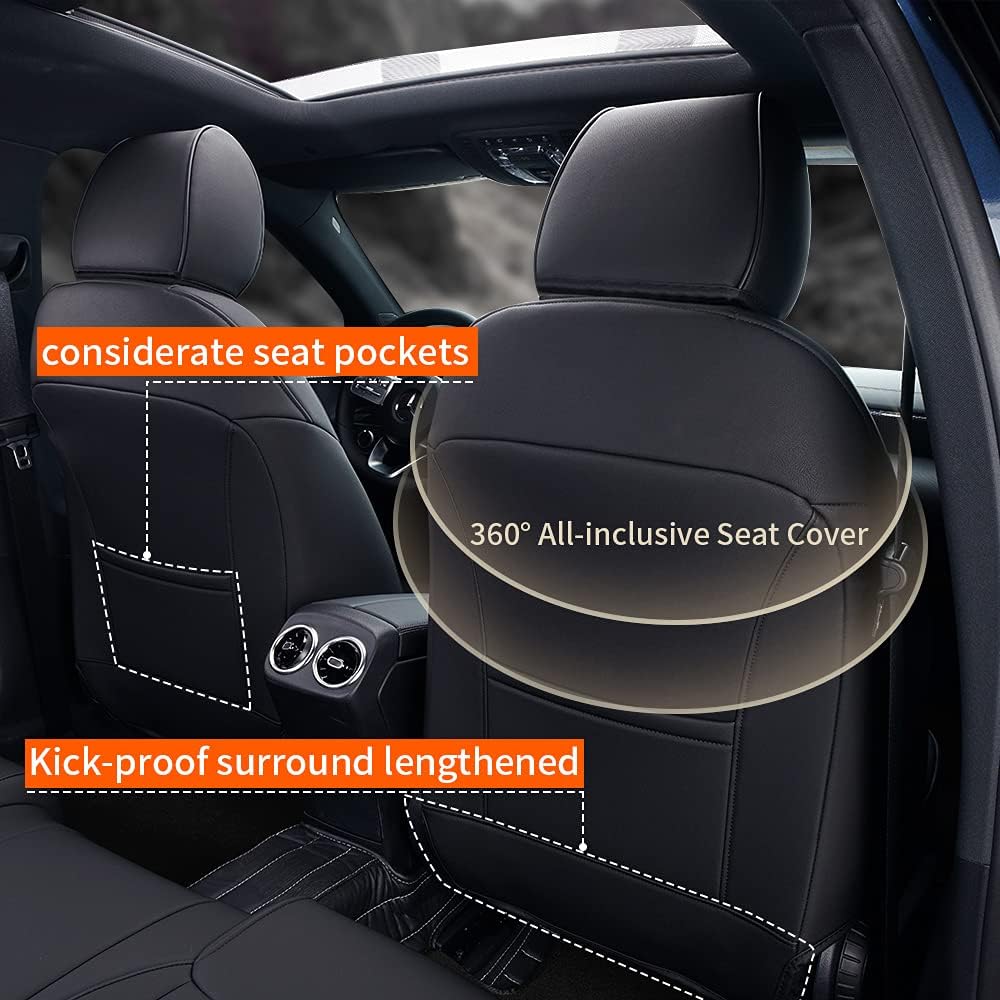 Black Faux Leather Car Seat Covers Full Set A127