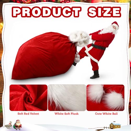 2 Pcs 56 x 36 Inch Extra Large Velvet Santa Gift Bag with Drawstring W184