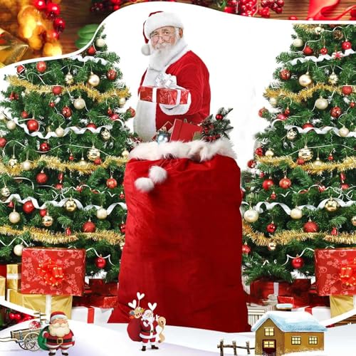 2 Pcs 56 x 36 Inch Extra Large Velvet Santa Gift Bag with Drawstring W184