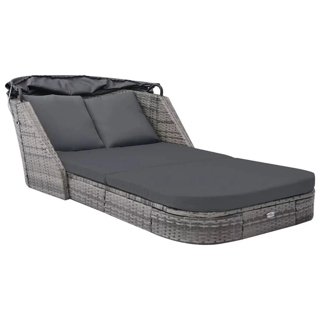 Poly Rattan Outdoor Sun Lounger with Canopy and Cushions N360788