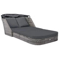 Poly Rattan Outdoor Sun Lounger with Canopy and Cushions N360788