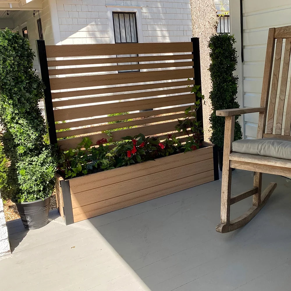Freestanding Vinyl Outdoor Privacy Screen and Planter Box Kit W9004