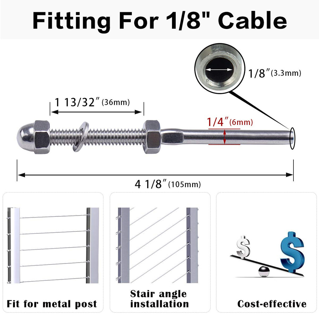60Pack 1/8" Cable Railing Kit T316 Stainless Steel F753583