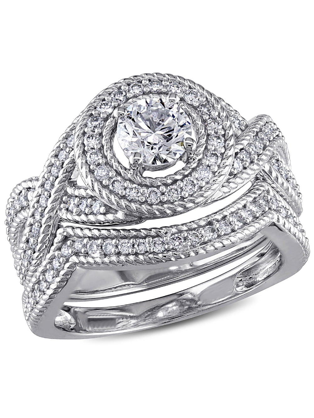 14K White Gold Diamond Engagement Ring & Wedding Band Set O40700