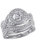 14K White Gold Diamond Engagement Ring & Wedding Band Set O40700