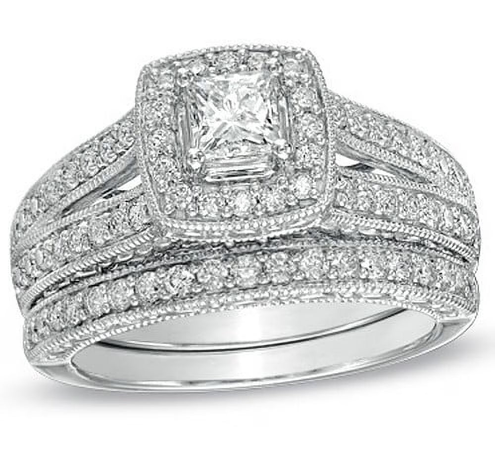Antique Wedding Ring Set 2 Carat Princess Cut Diamond on Gold F56620