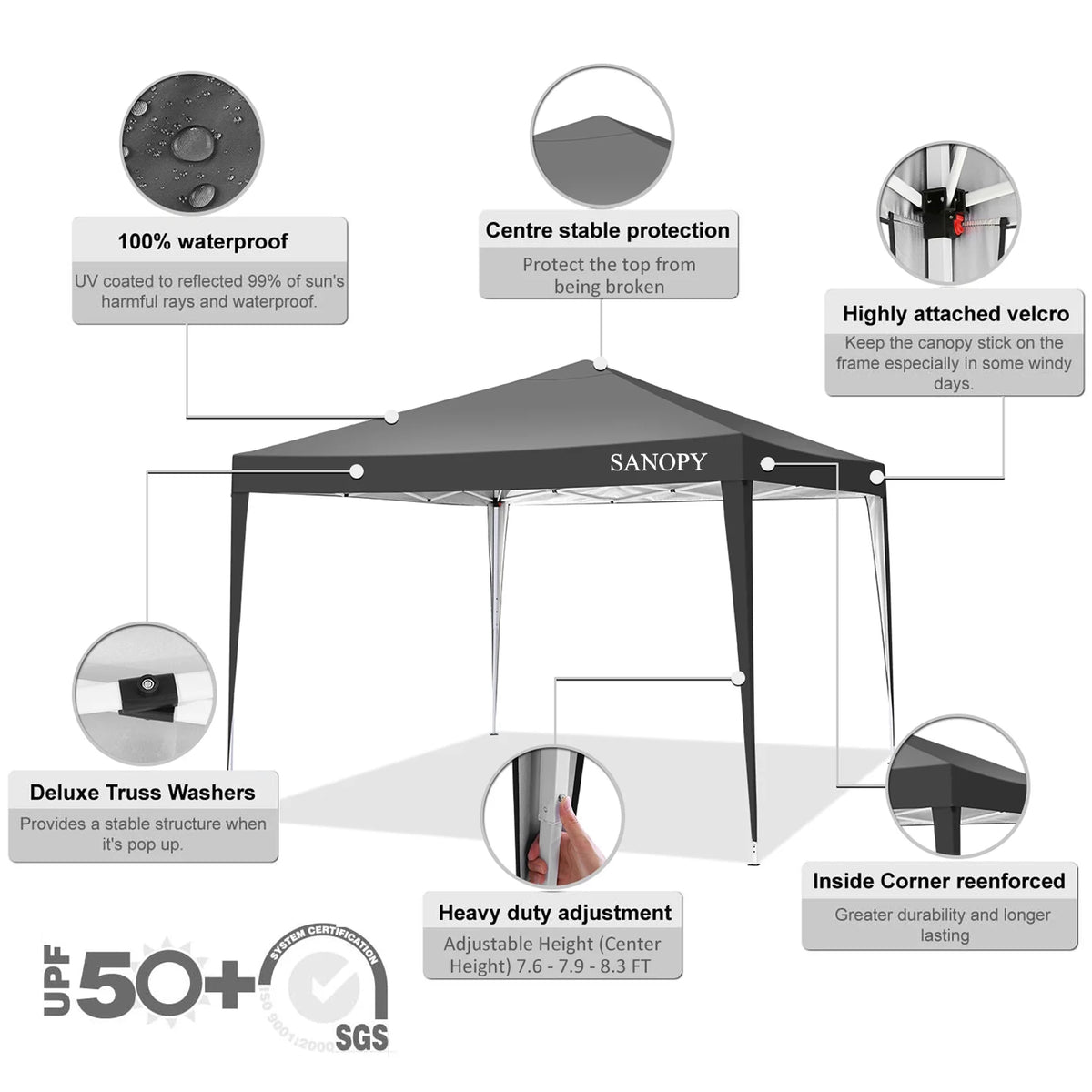10'x10' Pop Up Canopy Tent with Carrying Bag, Black J6882