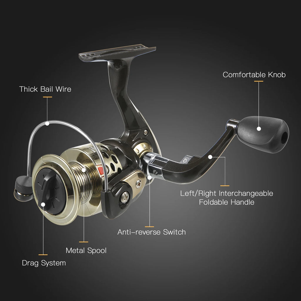 Spinning Rod Reel Combo Kit with Lures Swivels Line Box Pole Telescopic M6057