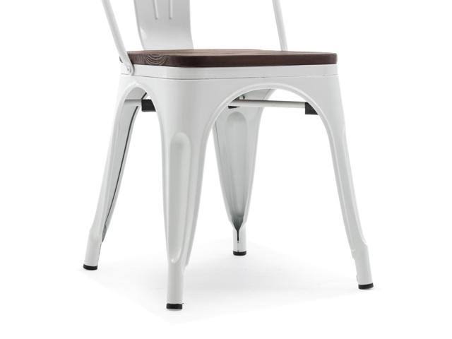 Set of 4 White Wood Seat Metal Bistro Dining Chairs Y725