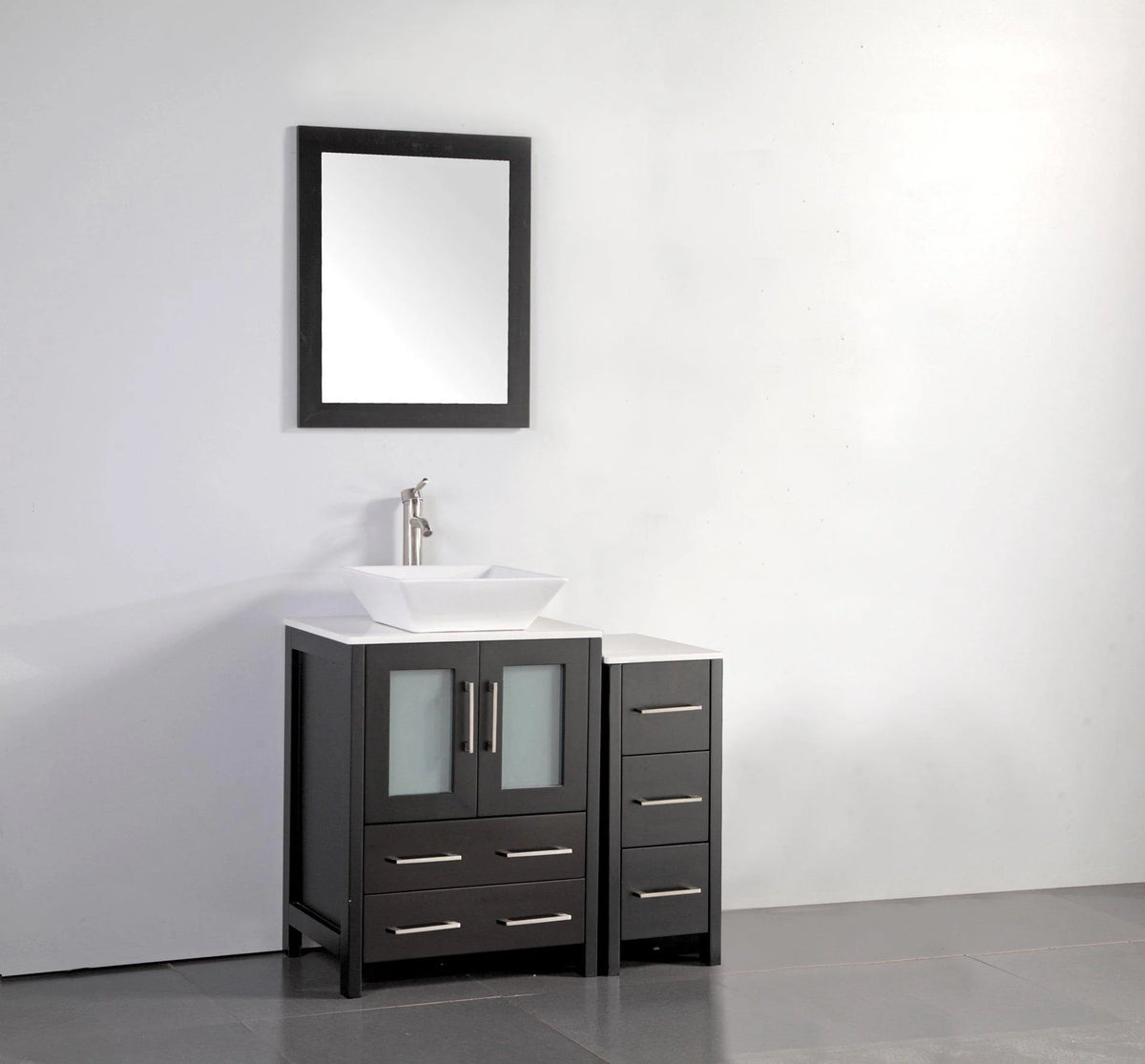 36 in. Espresso Bathroom Vanity with White Ceramic Single Basin Top and Mirror U631