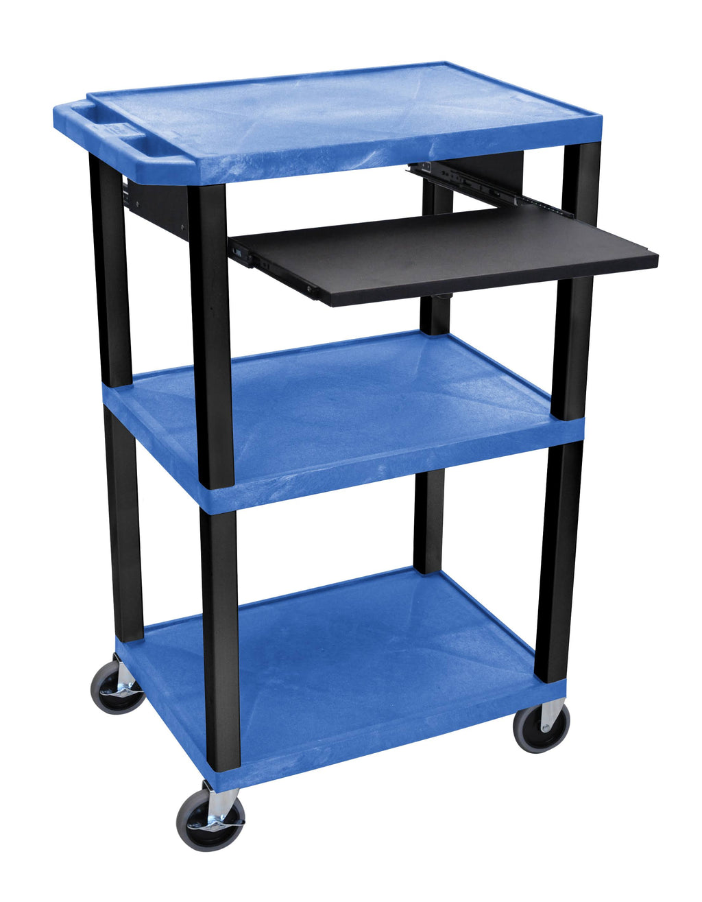 Blue 3 Shelf Cart with Black Pullout Shelf R62119