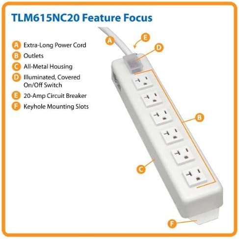 6 Outlet Power Strip, 20A, 15ft Cord with 5-20P Plug X62818