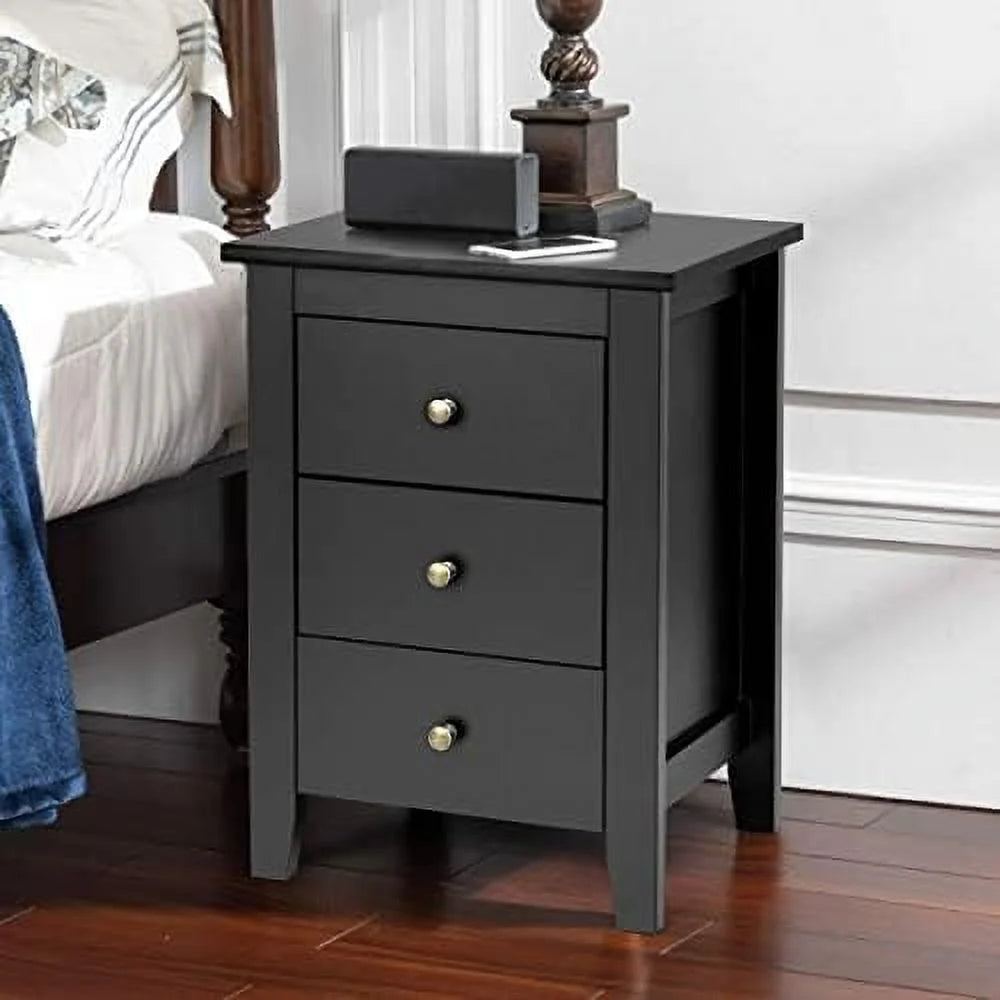 White 3 Drawer Wood Nightstand D837