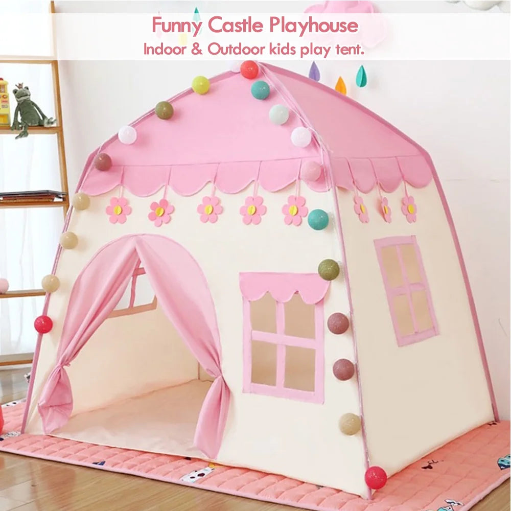 Pink Castle Kids Play Tent with Carry Bag L29559