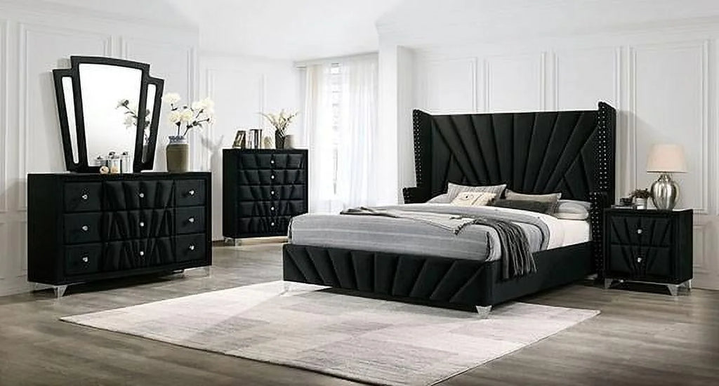 Black Solid Wood Queen Bedroom Set 6pcs I35881