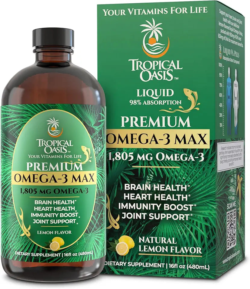 Omega-3 Fish Oil Liquid Supplement Lemon Flavor 16.1 Fl Oz F78402