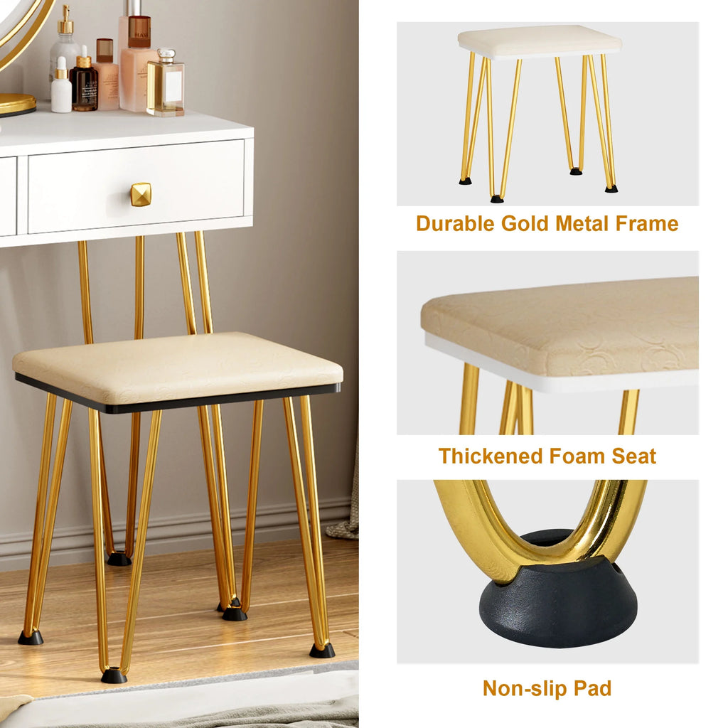 White Vanity Dressing Table with Round Mirror I979359