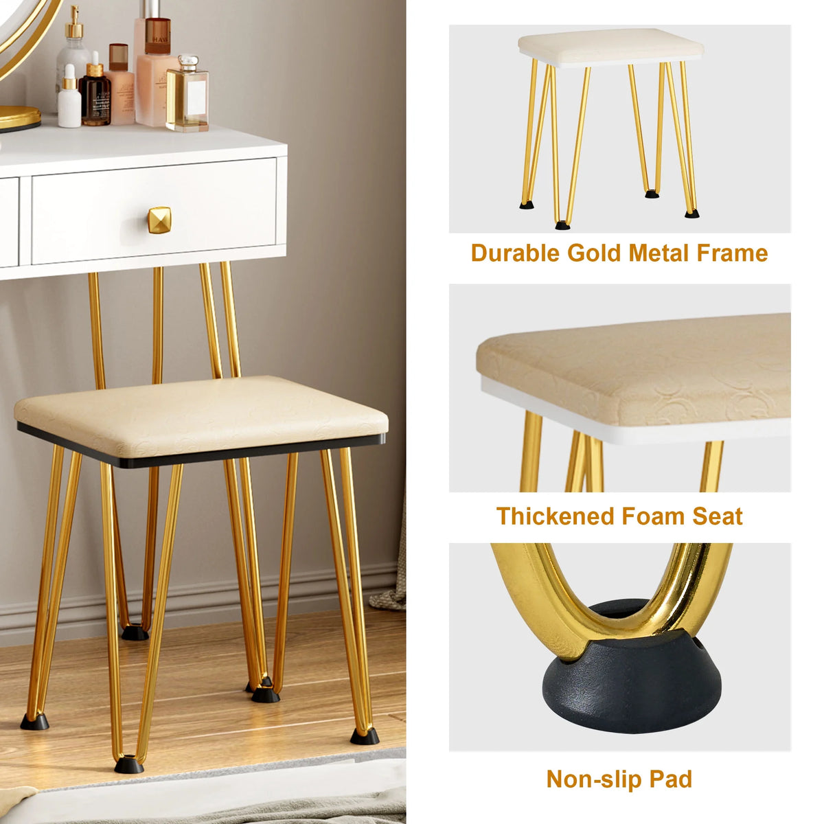 White Vanity Dressing Table with Round Mirror I979359