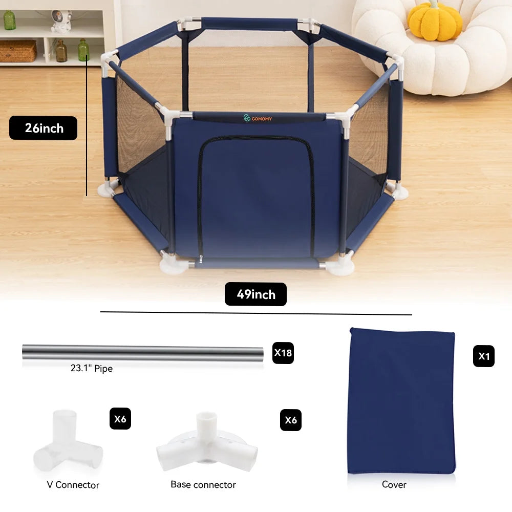 Blue 6 Panel Portable Baby Playpen J4410