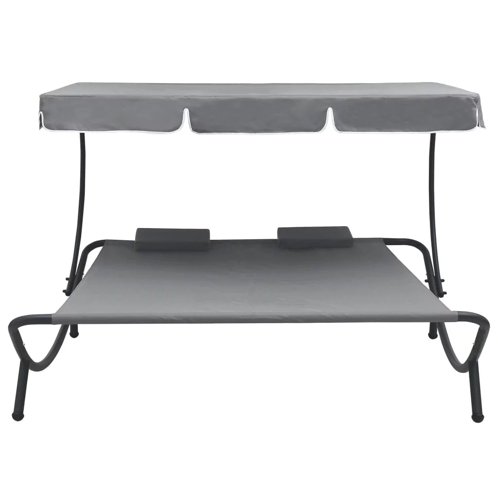 Outdoor Bed with Canopy and Pillows Gray J214
