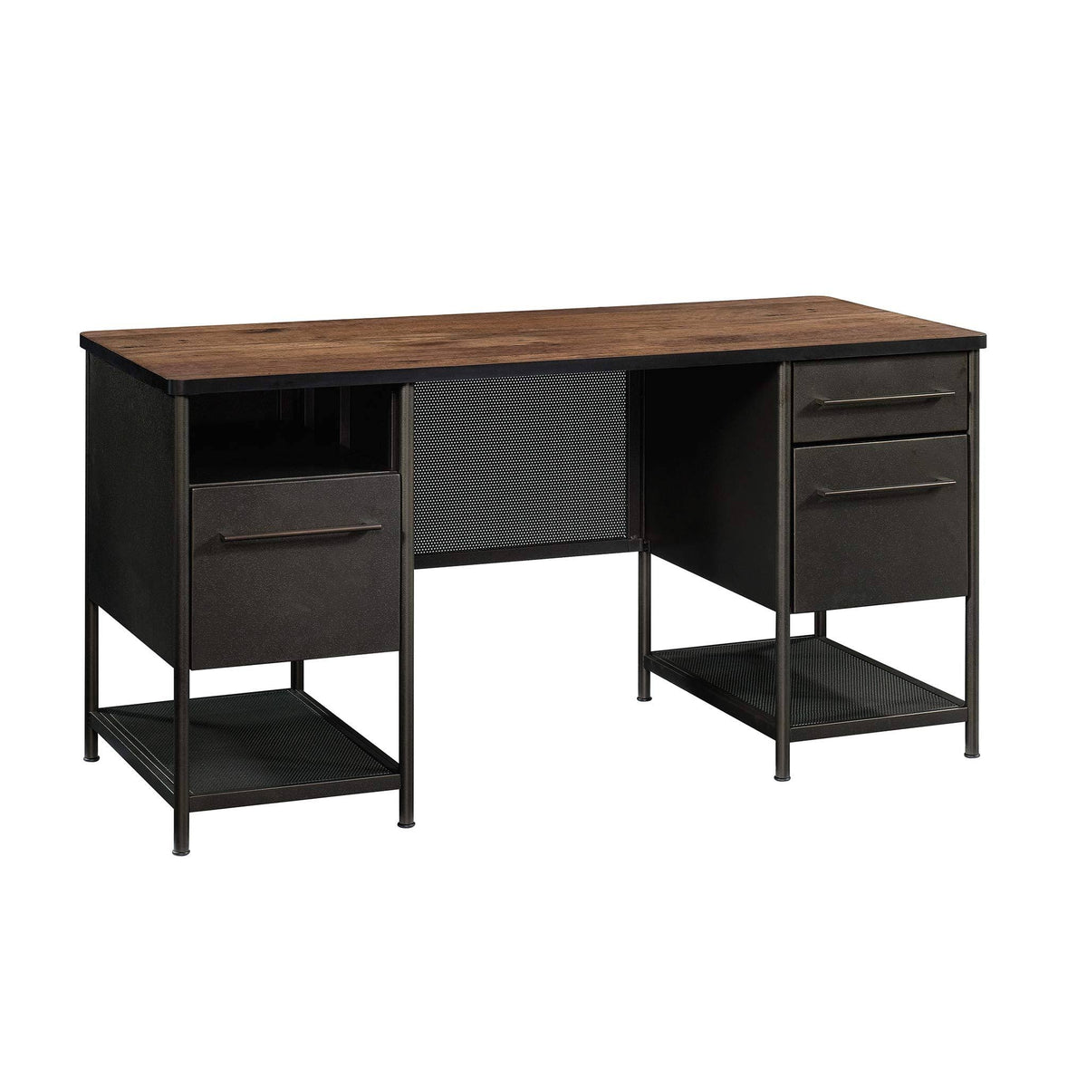 Black and Vintage Oak Executive Desk Y59650
